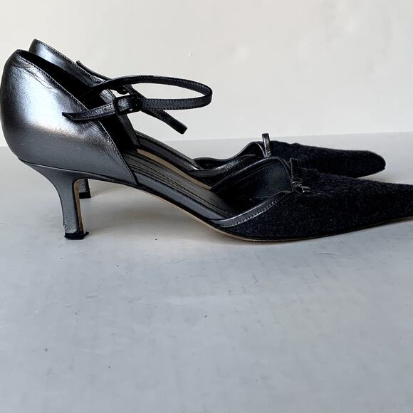 Kate Spade Gun Metal Silver Wool Kitten Heels Pumps D'Orsay Ankle Strap Size 7 - Picture 3 of 9